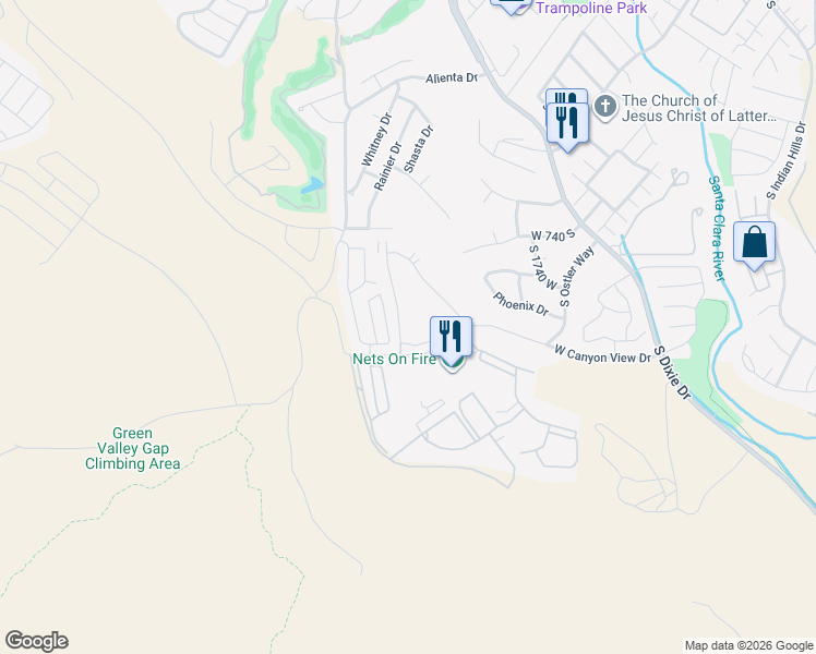 map of restaurants, bars, coffee shops, grocery stores, and more near 860 South Village Road in St. George