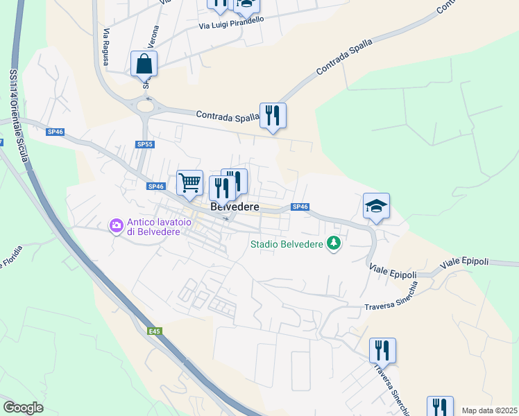 map of restaurants, bars, coffee shops, grocery stores, and more near 5 Via Luigi Capuana in Belvedere