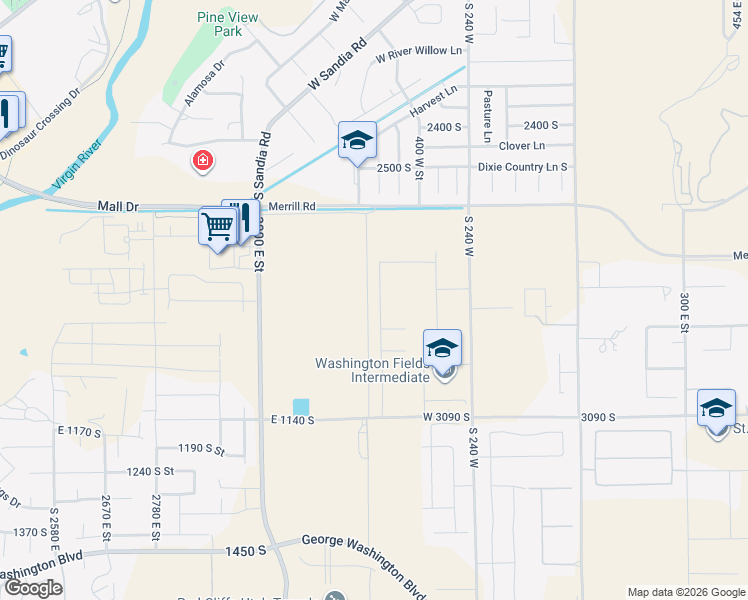 map of restaurants, bars, coffee shops, grocery stores, and more near 2794 Woodrow Lane in St. George