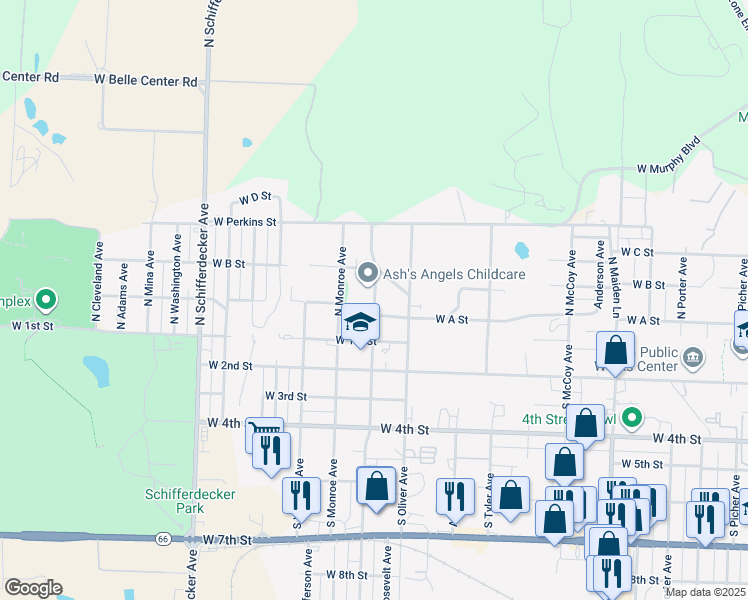 map of restaurants, bars, coffee shops, grocery stores, and more near 232 North McKinley Avenue in Joplin