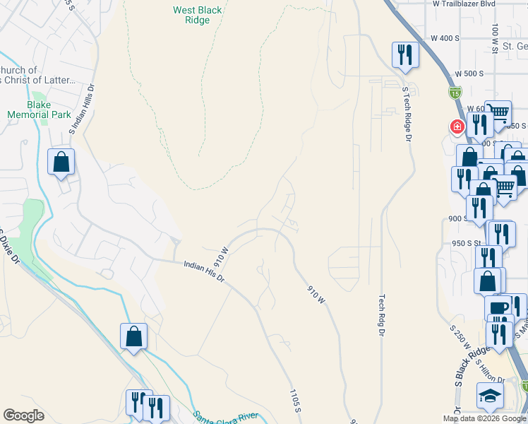 map of restaurants, bars, coffee shops, grocery stores, and more near 878 Walker Way in St. George