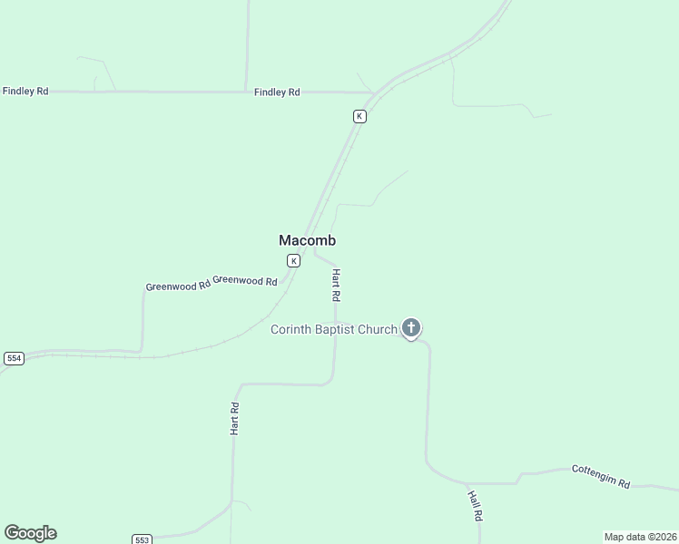 map of restaurants, bars, coffee shops, grocery stores, and more near 1270 Hart Road in Macomb