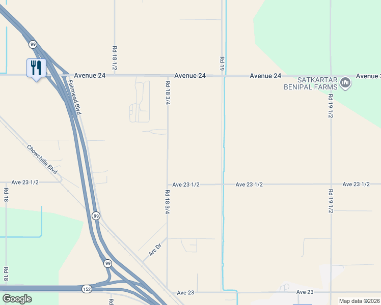 map of restaurants, bars, coffee shops, grocery stores, and more near 23598 Road 18 3/4 in Chowchilla