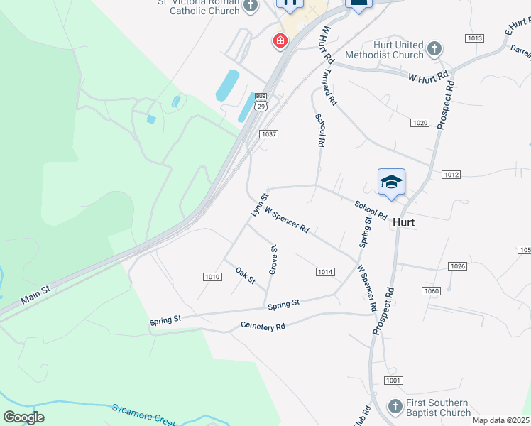 map of restaurants, bars, coffee shops, grocery stores, and more near 241 West Spencer Road in Hurt