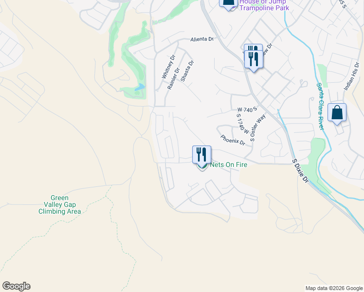 map of restaurants, bars, coffee shops, grocery stores, and more near 860 South Village Road in St. George
