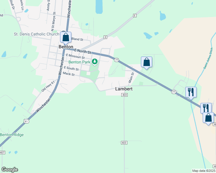 map of restaurants, bars, coffee shops, grocery stores, and more near 200 Charleston Street in Benton