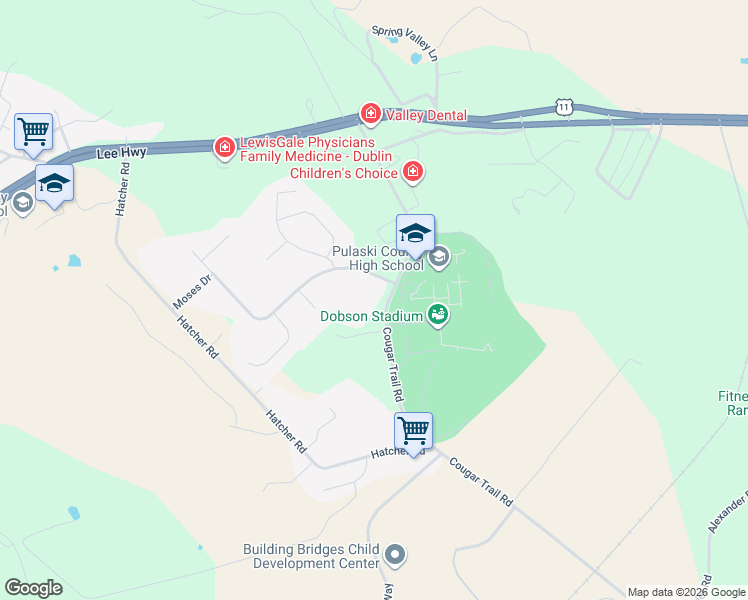 map of restaurants, bars, coffee shops, grocery stores, and more near 5445 Cougar Trail Road in Dublin