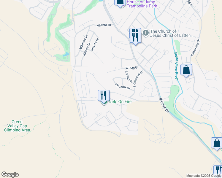 map of restaurants, bars, coffee shops, grocery stores, and more near 860 South Village Road in St. George