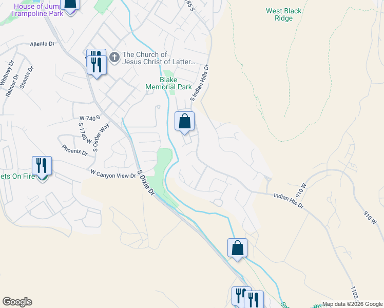 map of restaurants, bars, coffee shops, grocery stores, and more near 1318 West 870 South Circle in St. George