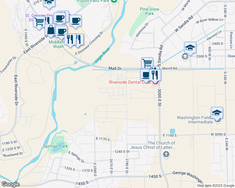 map of restaurants, bars, coffee shops, grocery stores, and more near 862 American Beech Lane in St. George