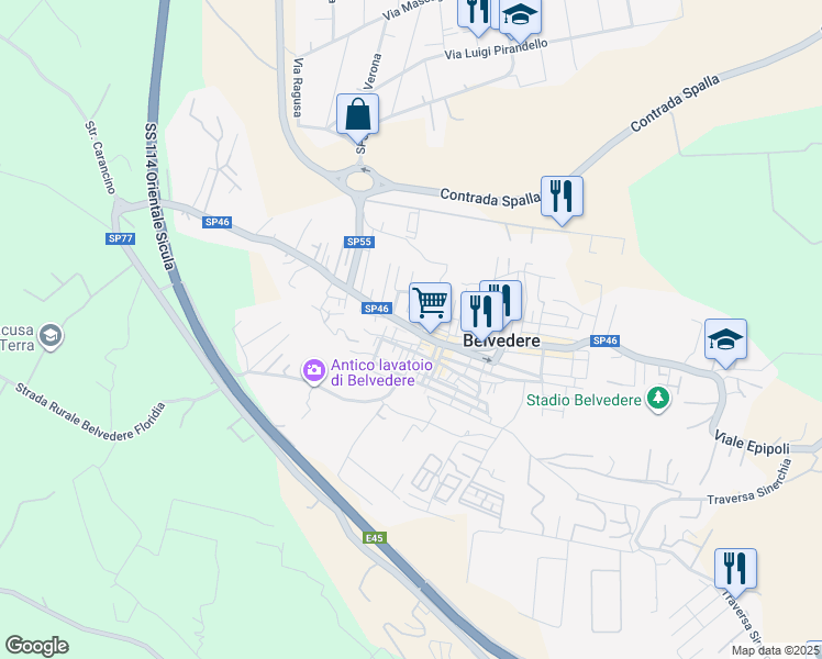 map of restaurants, bars, coffee shops, grocery stores, and more near 39 Via Volturno in Belvedere