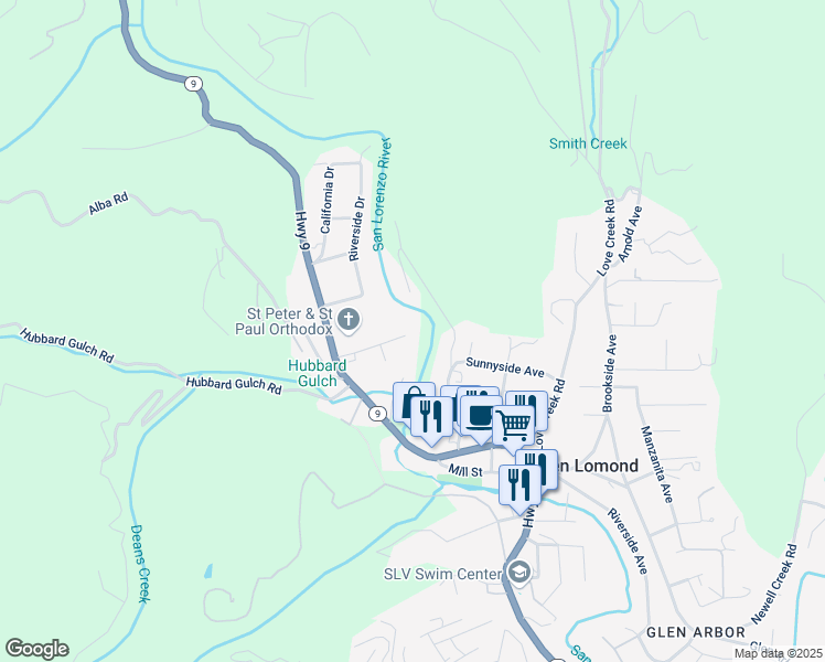 map of restaurants, bars, coffee shops, grocery stores, and more near 265 Brown Gables Road in Ben Lomond