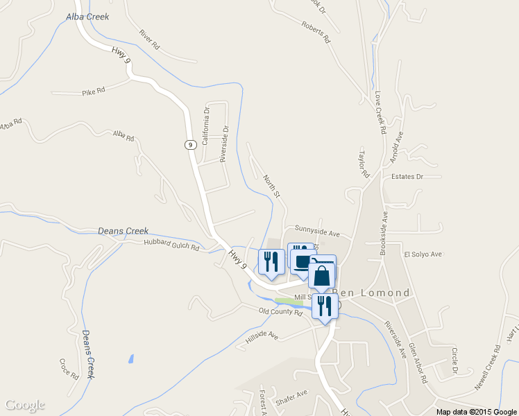 map of restaurants, bars, coffee shops, grocery stores, and more near 400 North Street in Ben Lomond
