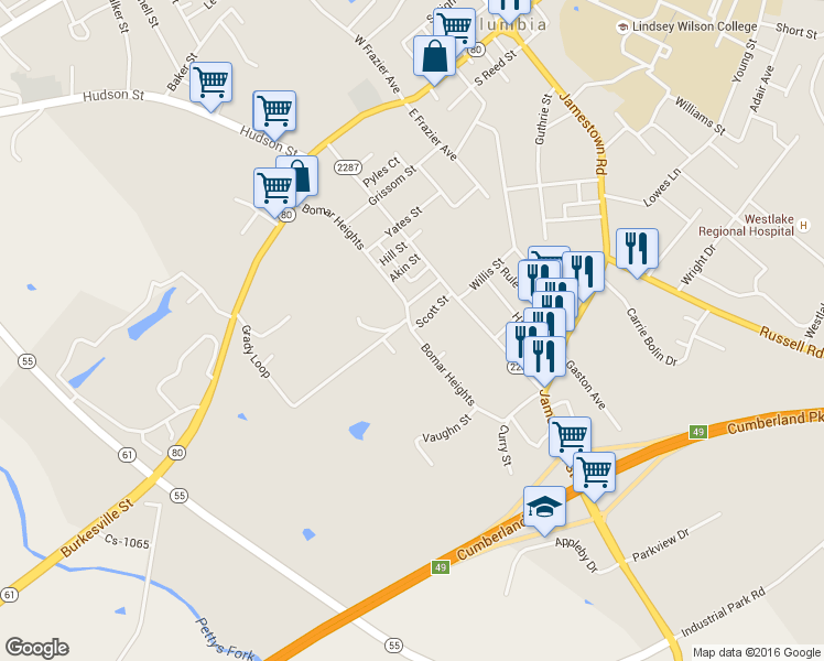 map of restaurants, bars, coffee shops, grocery stores, and more near 503 Bomar Heights in Columbia