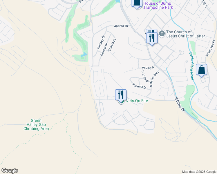 map of restaurants, bars, coffee shops, grocery stores, and more near 860 South Village Road in St. George