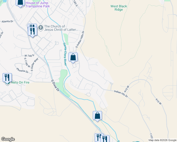 map of restaurants, bars, coffee shops, grocery stores, and more near 1193 Cresole Drive in St. George