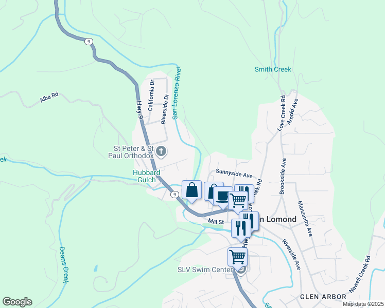map of restaurants, bars, coffee shops, grocery stores, and more near 265 Brown Gables Road in Ben Lomond