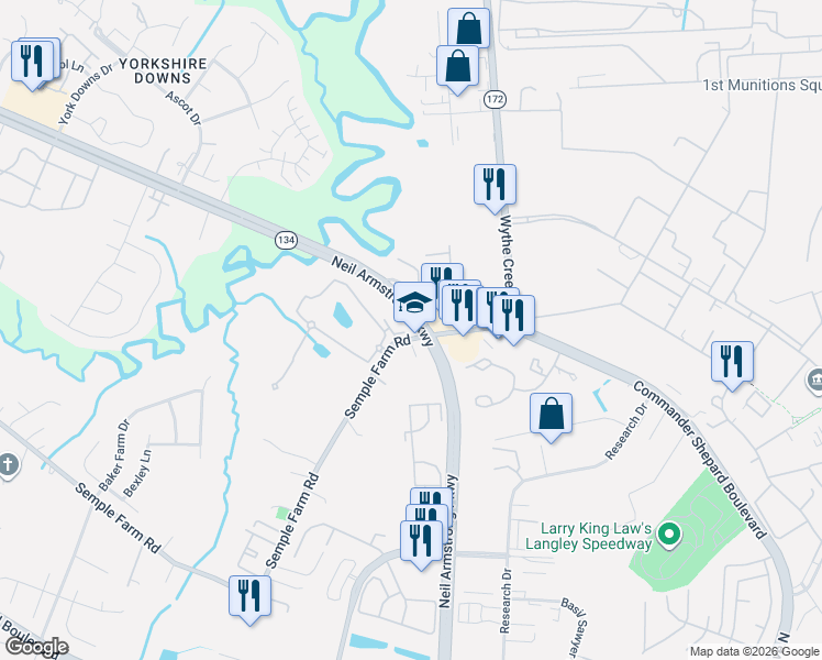 map of restaurants, bars, coffee shops, grocery stores, and more near 22 Semple Farm Road in Hampton