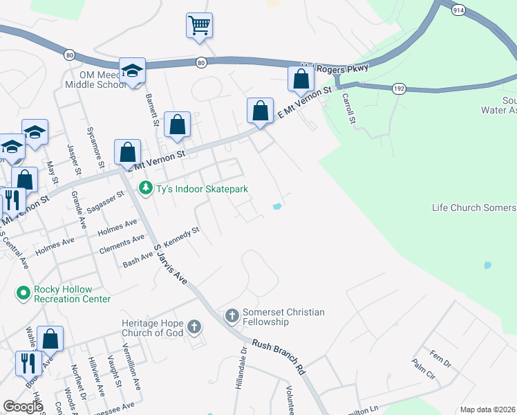 map of restaurants, bars, coffee shops, grocery stores, and more near 19 Driftwood Circle in Somerset