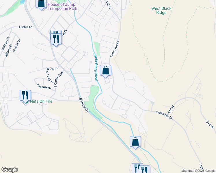 map of restaurants, bars, coffee shops, grocery stores, and more near 1318 West 870 South Circle in St. George