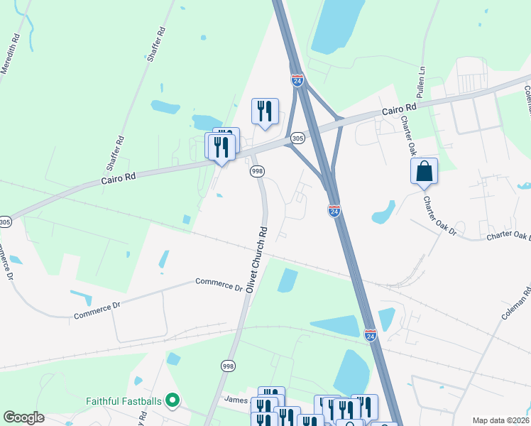 map of restaurants, bars, coffee shops, grocery stores, and more near 4093 Olivet Church Road in Paducah
