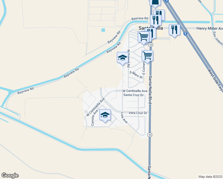 map of restaurants, bars, coffee shops, grocery stores, and more near 29300 West Centinella Avenue in Gustine
