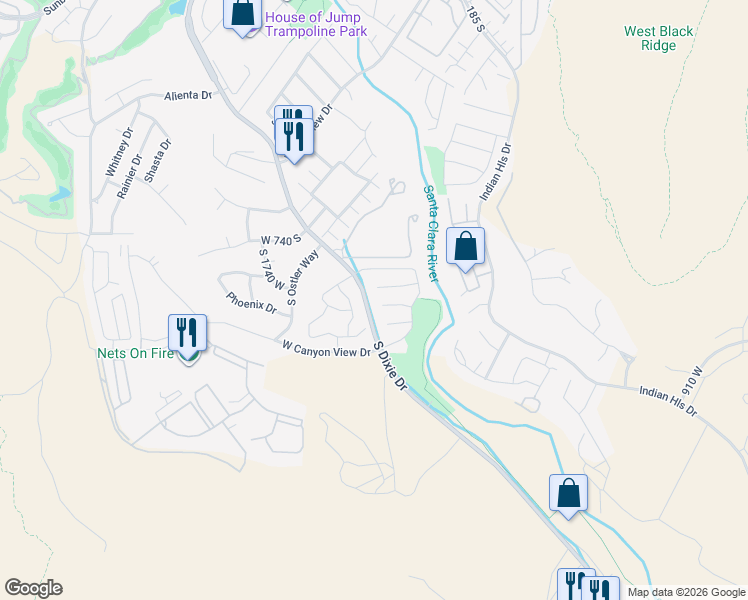 map of restaurants, bars, coffee shops, grocery stores, and more near 805 South Dixie Drive in St. George