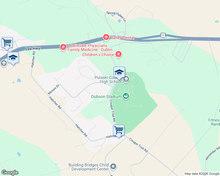 map of restaurants, bars, coffee shops, grocery stores, and more near 5445 Cougar Trail Road in Dublin