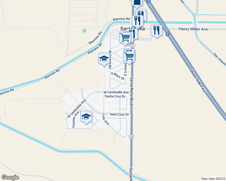map of restaurants, bars, coffee shops, grocery stores, and more near 4 South Jupiter Street in Gustine