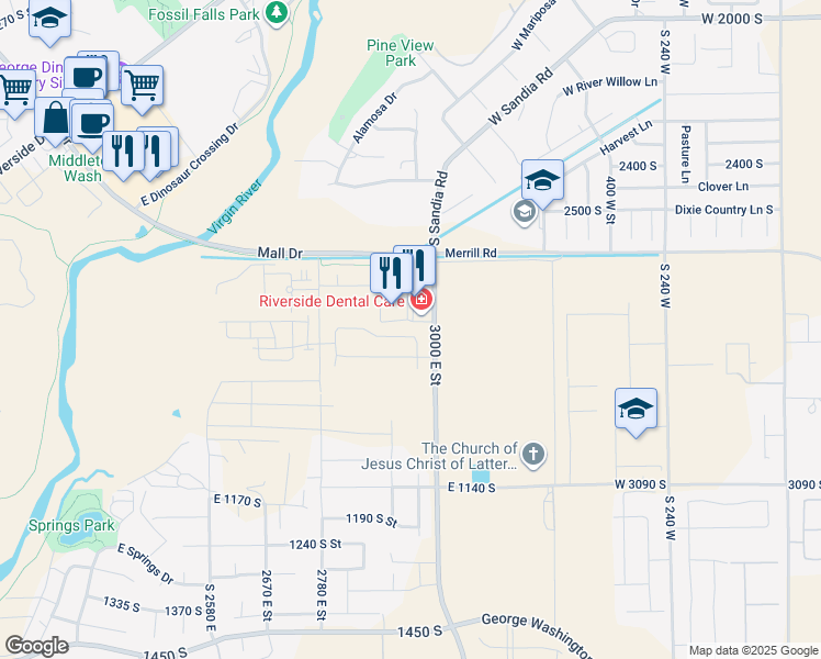 map of restaurants, bars, coffee shops, grocery stores, and more near 2963 East Snowberry Drive in St. George