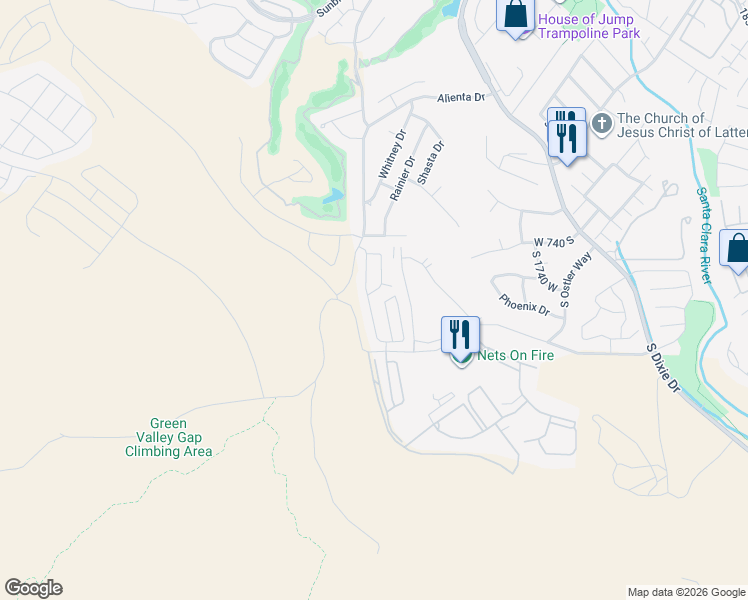 map of restaurants, bars, coffee shops, grocery stores, and more near 2050 West Canyon View Drive in St. George