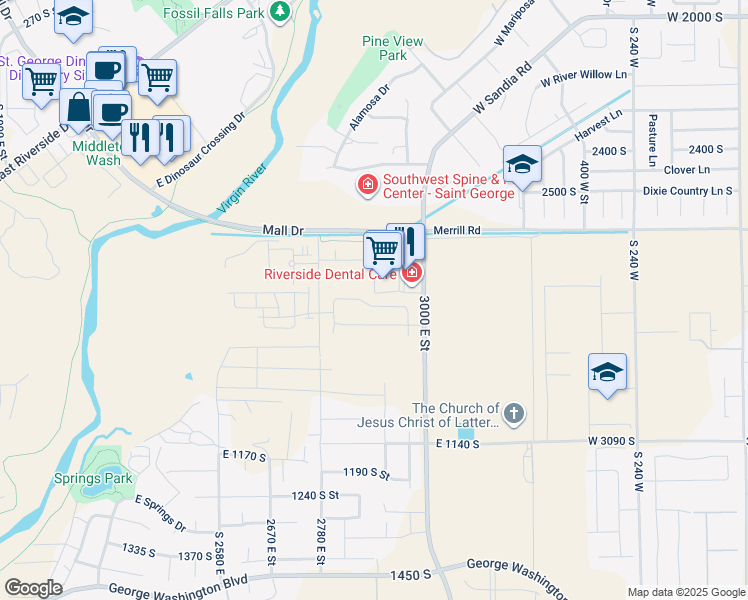 map of restaurants, bars, coffee shops, grocery stores, and more near 2911 East Snowberry Drive in St. George