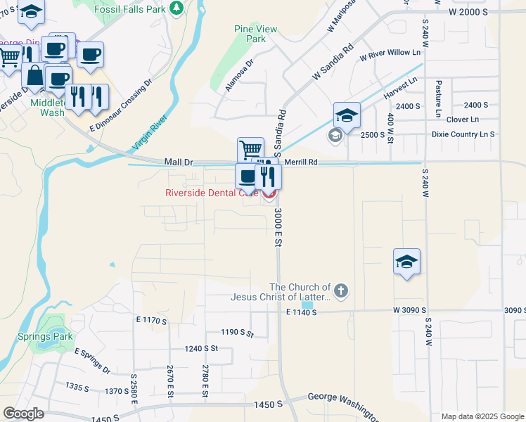 map of restaurants, bars, coffee shops, grocery stores, and more near 2963 East Snowberry Drive in St. George