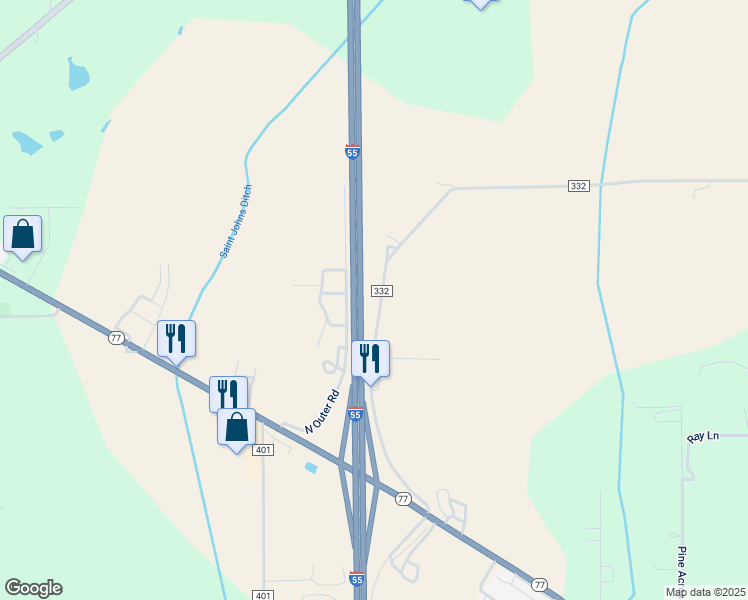 map of restaurants, bars, coffee shops, grocery stores, and more near 343 County Road 332 in Benton