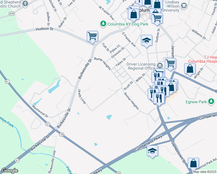 map of restaurants, bars, coffee shops, grocery stores, and more near 201 Virginia Avenue in Columbia