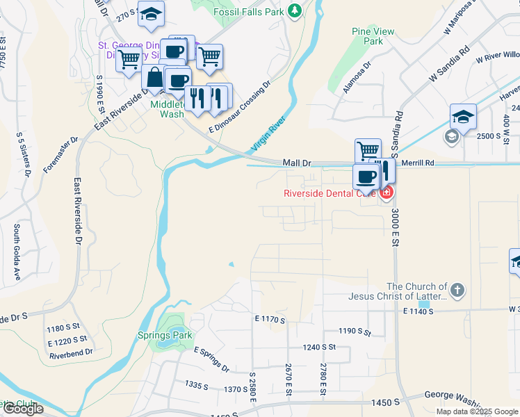map of restaurants, bars, coffee shops, grocery stores, and more near 1201 S 2580 E in St George