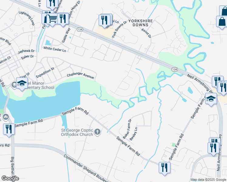 map of restaurants, bars, coffee shops, grocery stores, and more near 330 Cattail Lane in Yorktown
