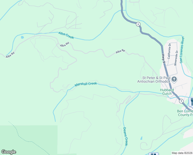 map of restaurants, bars, coffee shops, grocery stores, and more near 616 Hubbard Gulch Road in Ben Lomond