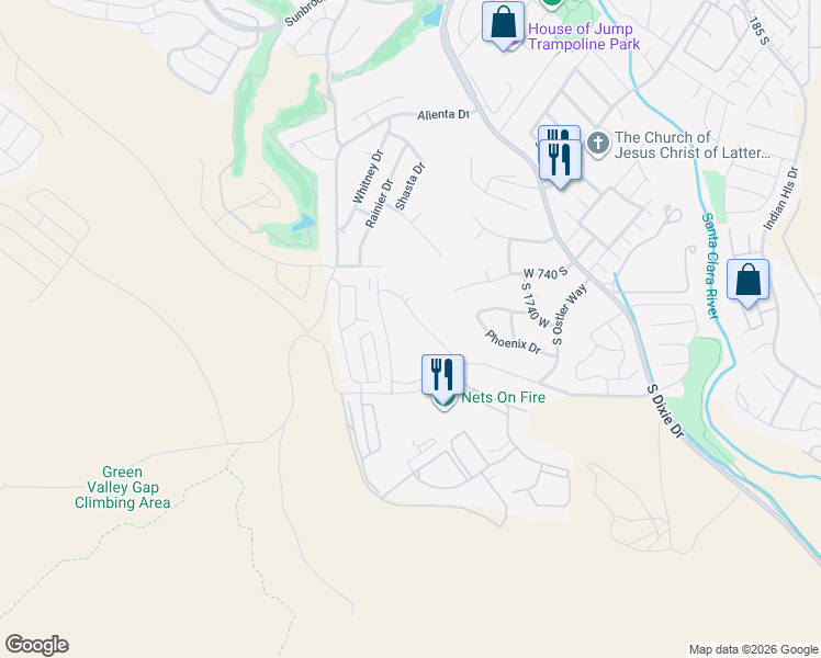map of restaurants, bars, coffee shops, grocery stores, and more near 860 South Village Road in St. George