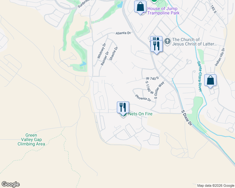 map of restaurants, bars, coffee shops, grocery stores, and more near 860 South Village Road in St. George