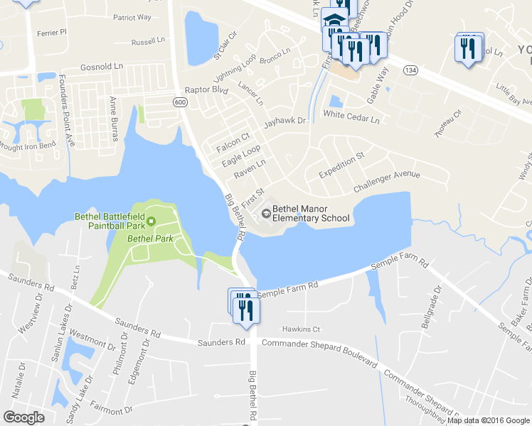 map of restaurants, bars, coffee shops, grocery stores, and more near 1797 1st Street in Hampton