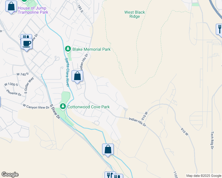 map of restaurants, bars, coffee shops, grocery stores, and more near West Fandango Drive in St. George