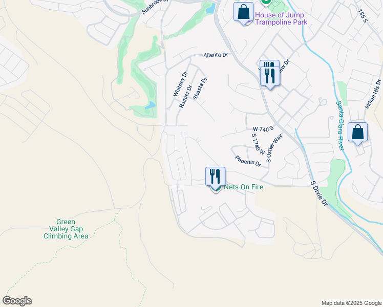 map of restaurants, bars, coffee shops, grocery stores, and more near 2050 West Canyon View Drive in St. George