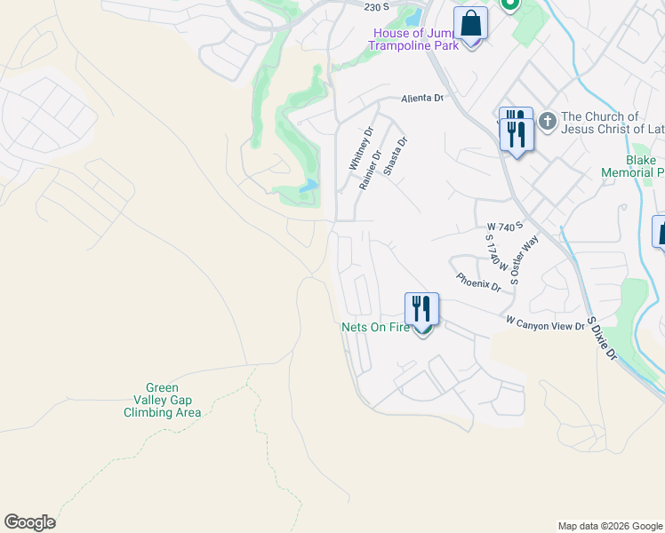 map of restaurants, bars, coffee shops, grocery stores, and more near 2050 West Canyon View Drive in St. George