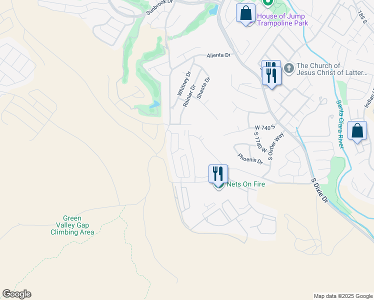 map of restaurants, bars, coffee shops, grocery stores, and more near 2050 West Canyon View Drive in St. George