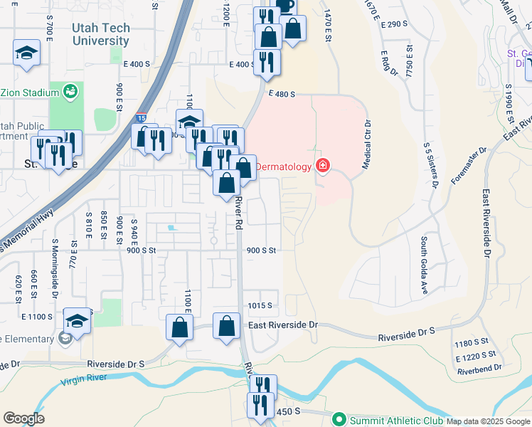 map of restaurants, bars, coffee shops, grocery stores, and more near 805 South in St. George