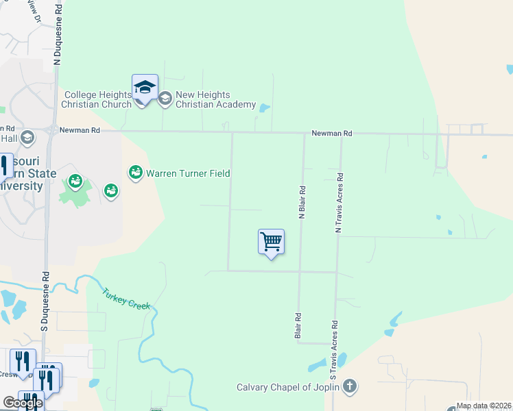 map of restaurants, bars, coffee shops, grocery stores, and more near 4506 East Chipmunk Lane in Joplin