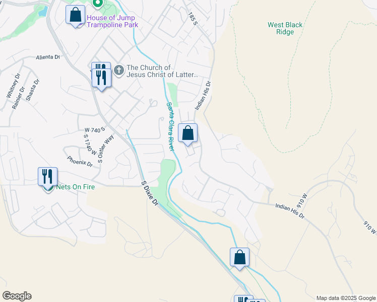 map of restaurants, bars, coffee shops, grocery stores, and more near 1318 West 870 South Circle in St. George