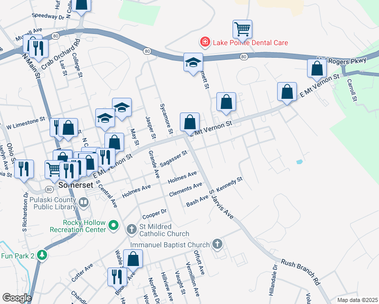 map of restaurants, bars, coffee shops, grocery stores, and more near 200 South Jarvis Avenue in Somerset