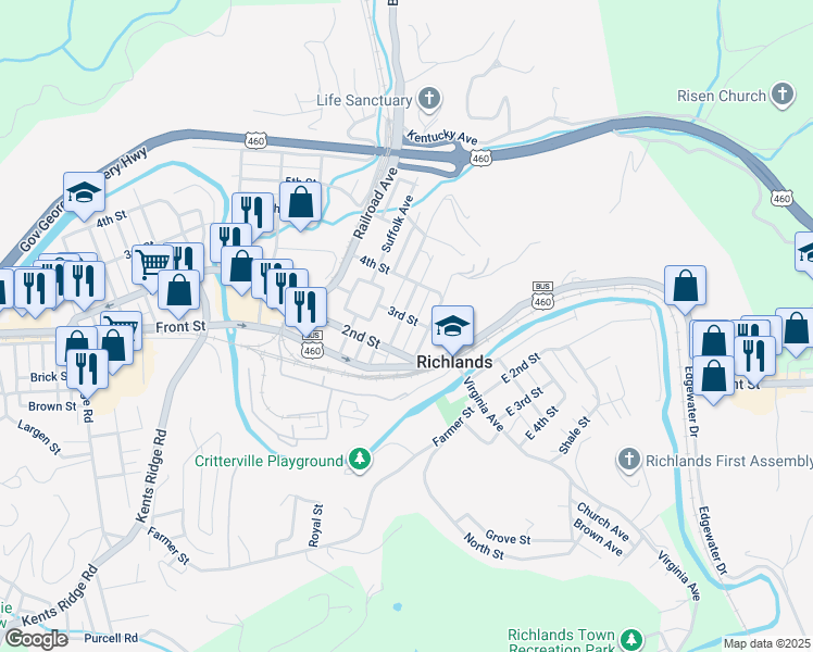 map of restaurants, bars, coffee shops, grocery stores, and more near 312 Grayson Avenue in Richlands
